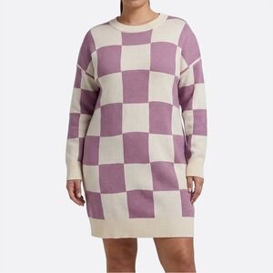 Zesica Lavender Cream Checkered Knit Sweater Mini Dress Plus 0X L NWT Soft Girl